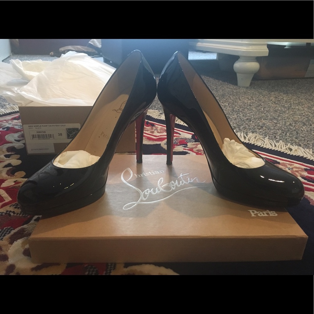 Christian Louboutin New Simple Pump 120 Parent Leather Heels - Black, Sz 38