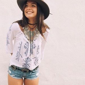 NWT LF White w/ navy embroidery top