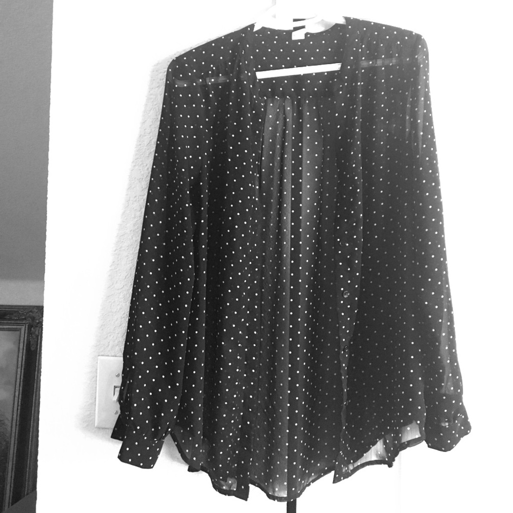 Sheer polka dot button down