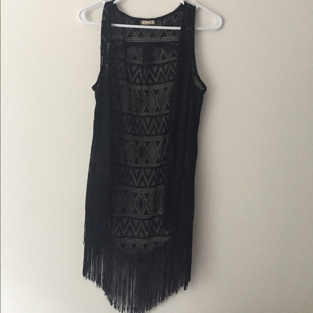 Black crochet vest