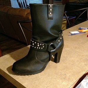 Black leather riding boots