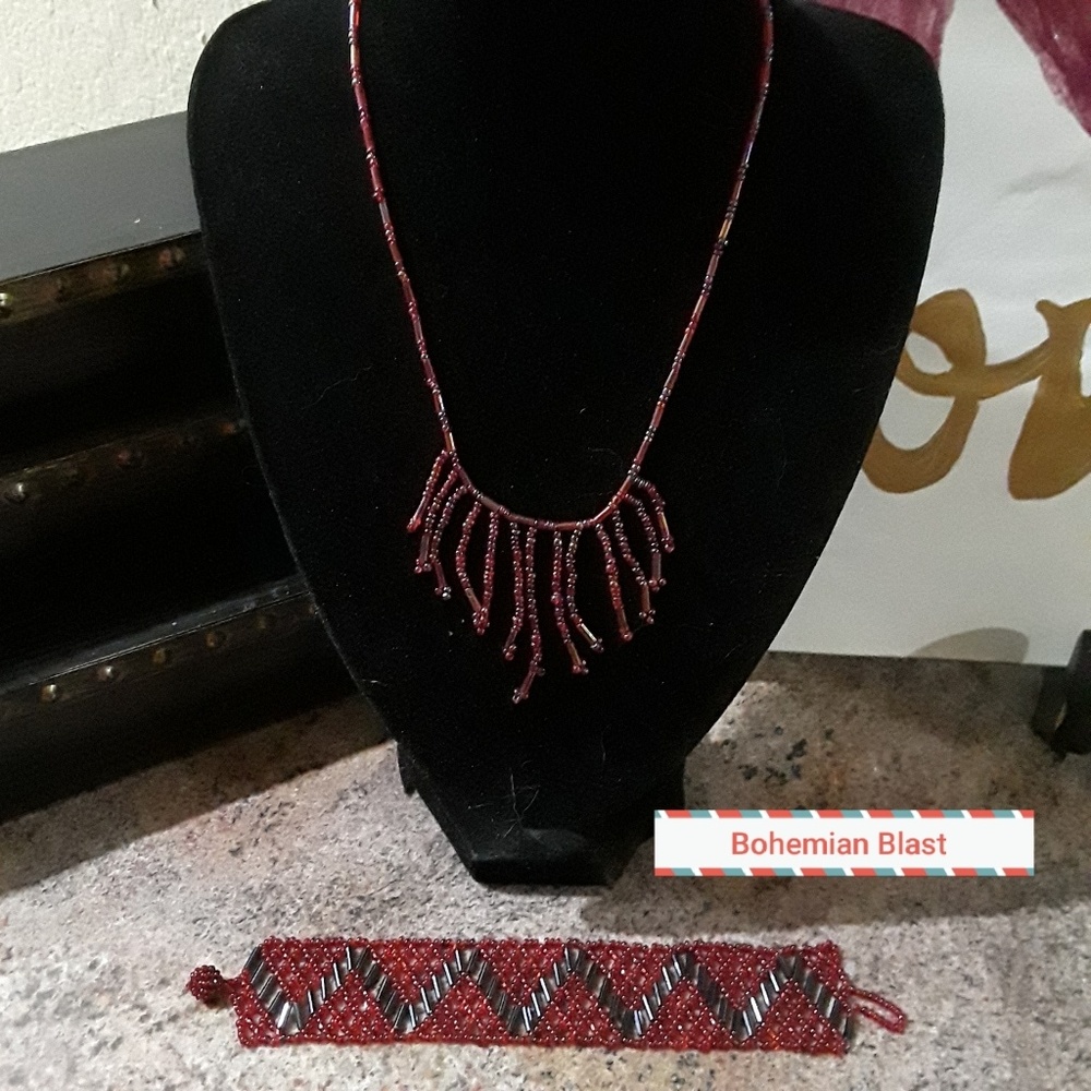 Red, blue beaded bracelelet