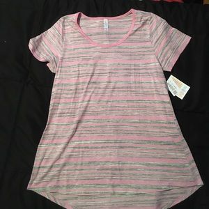 Lularoe Large Classic T Pink & Gray Stiped NWT