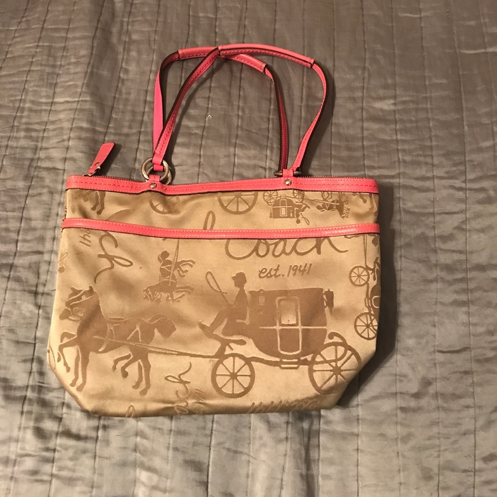 Gold with hot pink detail Coach handbag