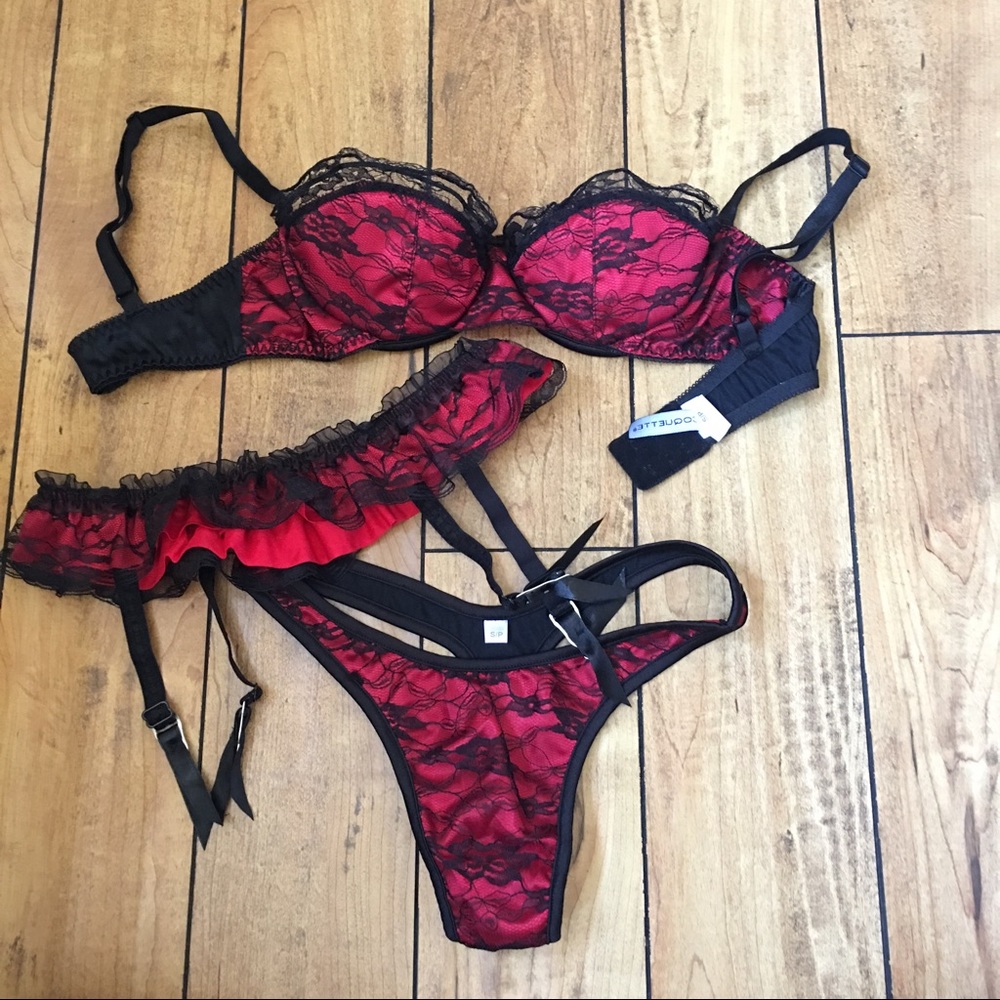 3 piece lingerie set red and black
