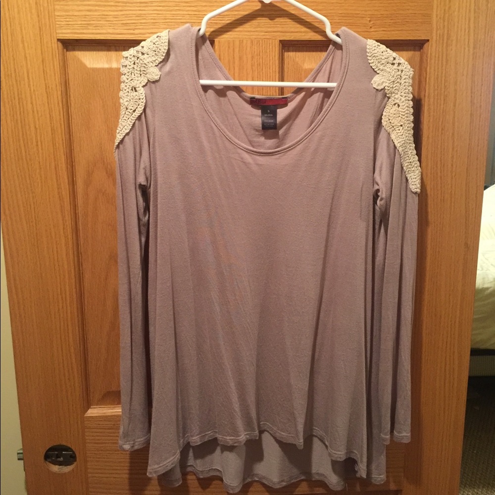 BKE long sleeve purple shirt with shoulder cut out
