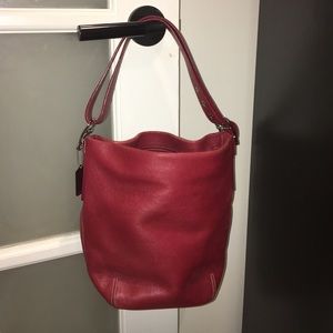 Coach Red Leather Over The Shoulder Bucket Bag
