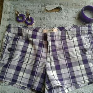 Purple plaid shorts