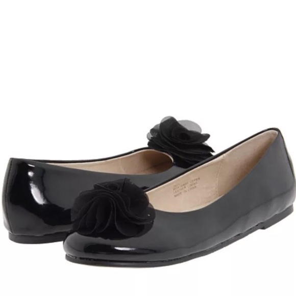 Pazitos Silk Flower Ballet Flats Patent Black - Picture 1 of 1