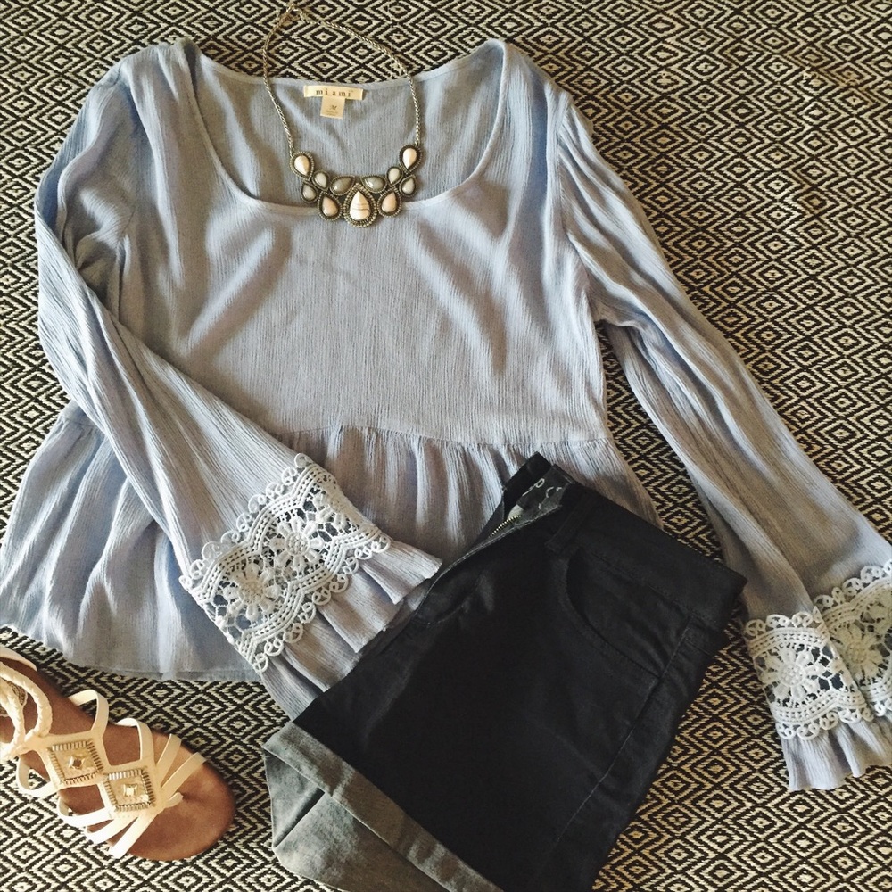 Francesca's light blue long bell sleeve top-medium