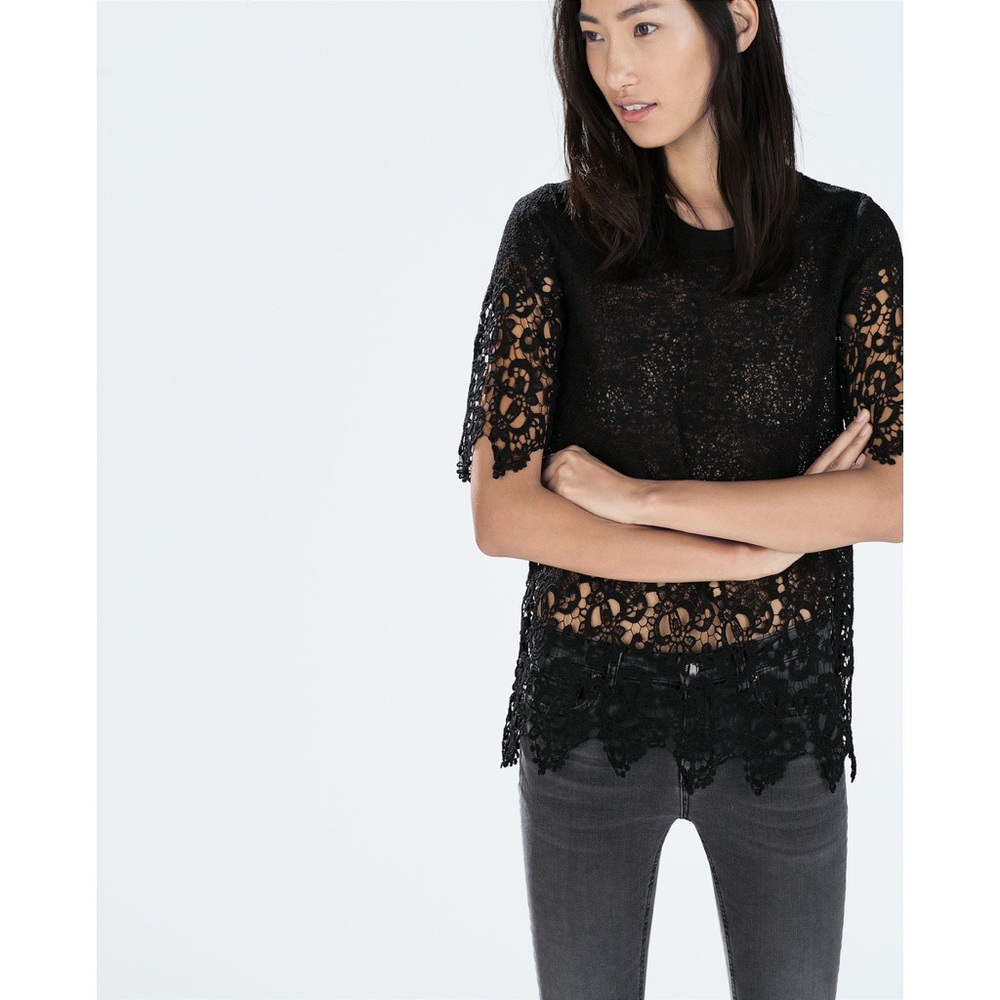 Zara Guipure Lace Top in Black