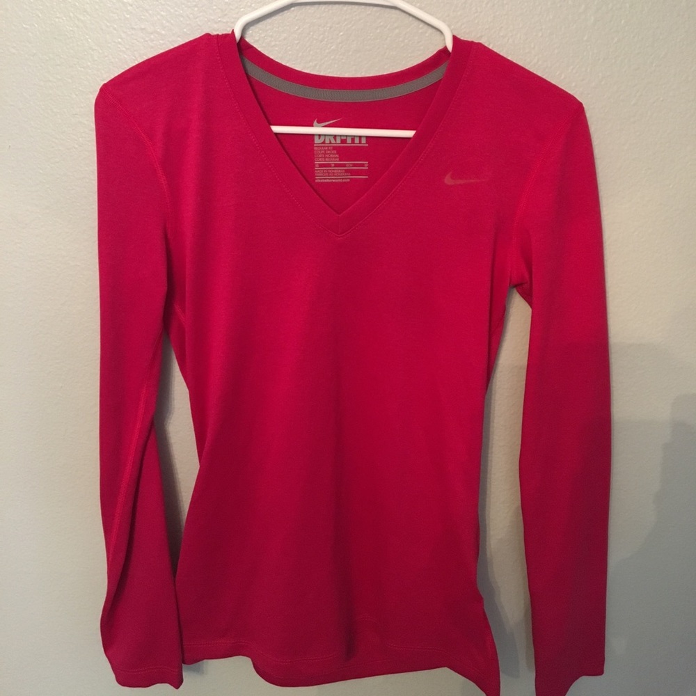 Nike pink dri-fit v-neck long sleeve