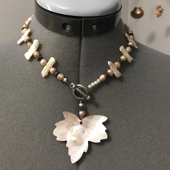 Touched By The Sun Jewelry - •Artisan Pearl Leaf Necklace•