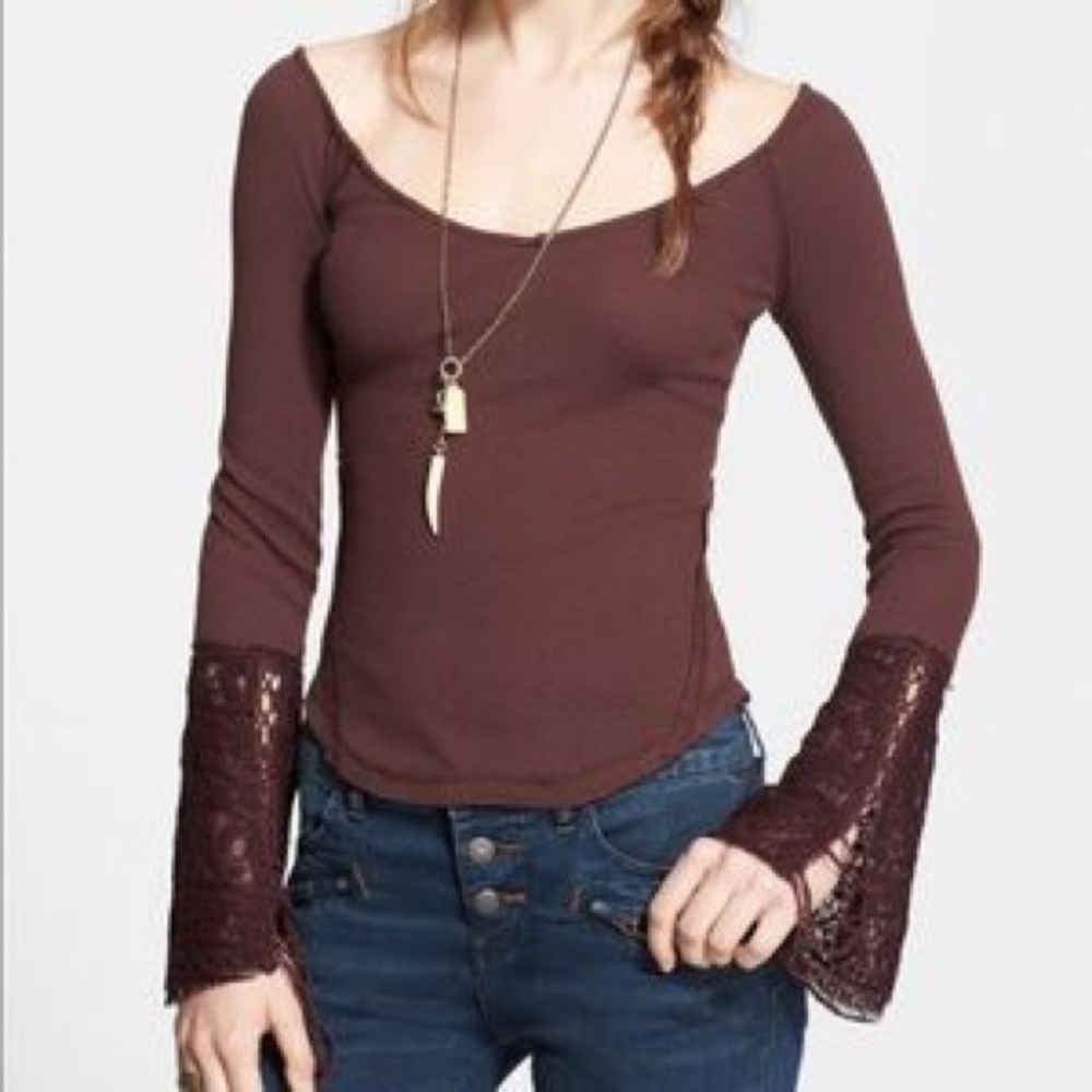 Free People 'Juliet' Lace Cuff Thermal Top