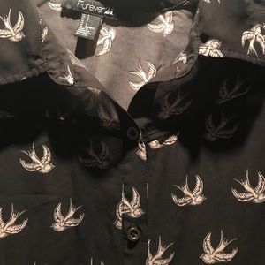🕊sheer bird print button up
