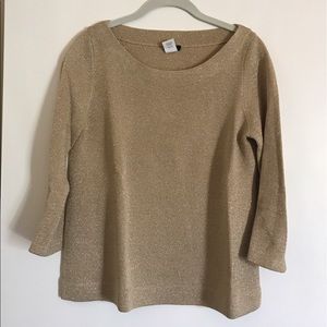 JCrew Gold Metallic Knit Top, Size Medium