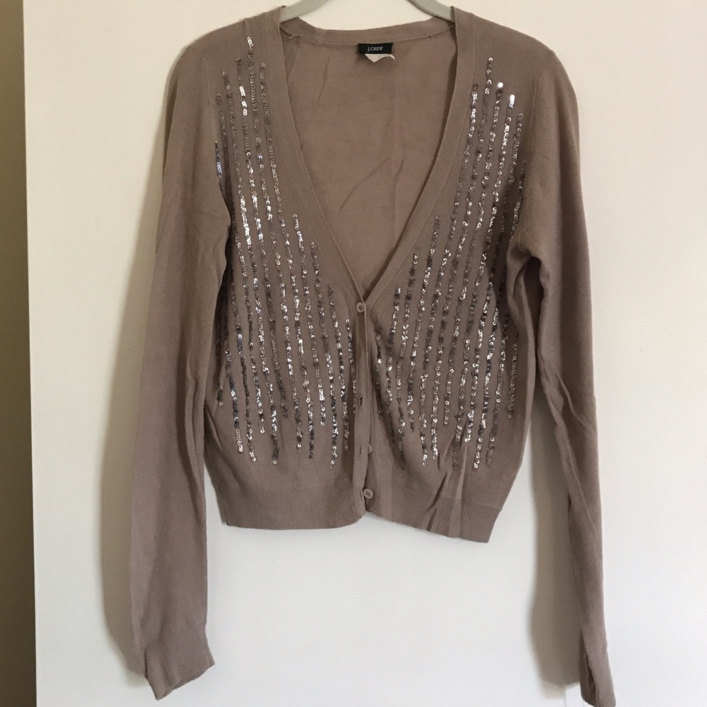 JCrew Taupe Sequin Beaded Cardigan, Medium