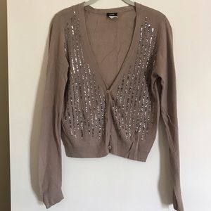 JCrew Taupe Sequin Beaded Cardigan, Medium