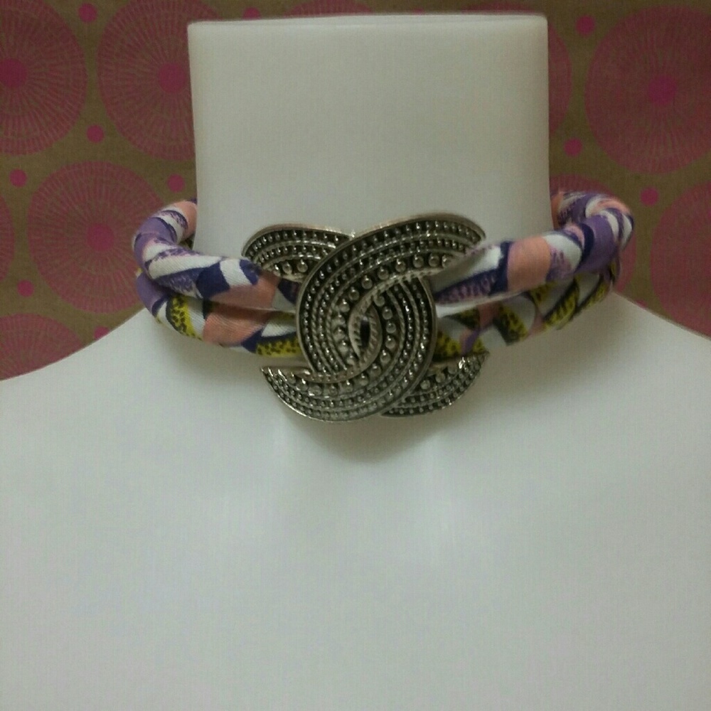 Tribal African Print Choker with Silver Charm