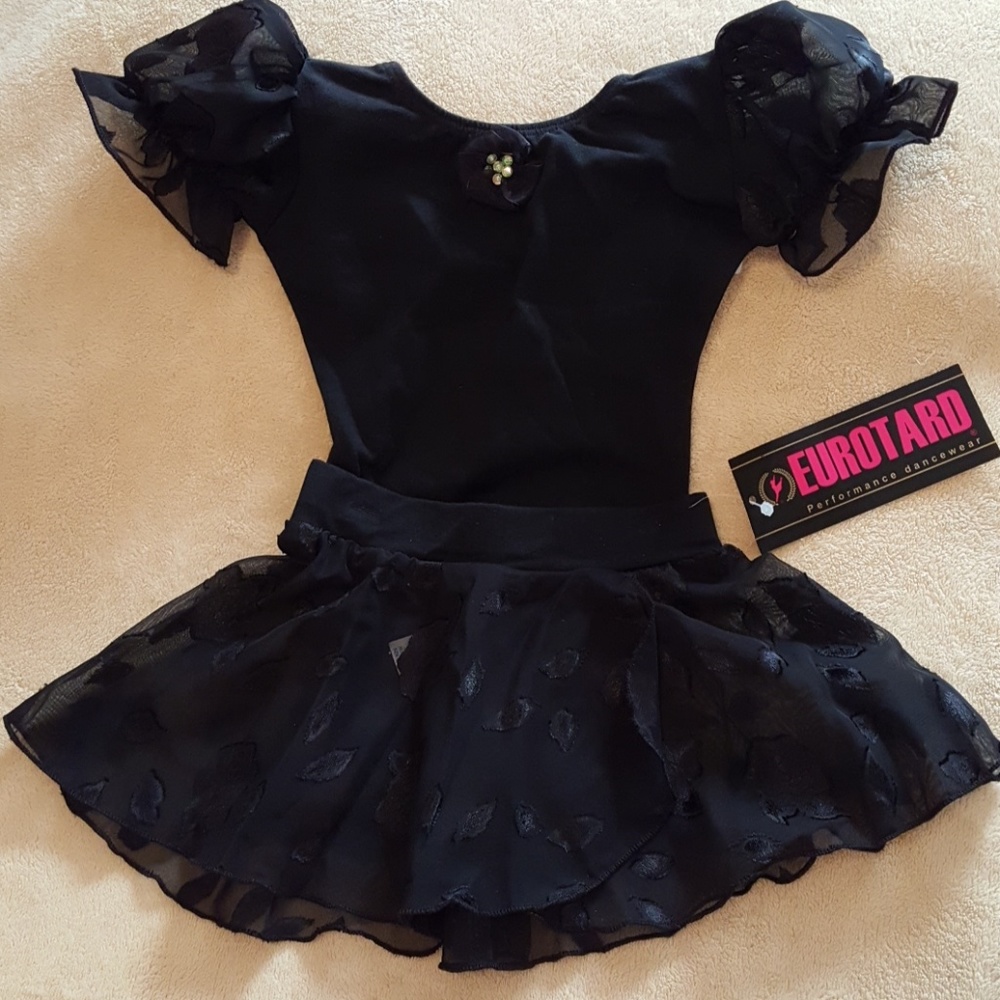 NWT Eurotard Black Leotard & Skirt Set