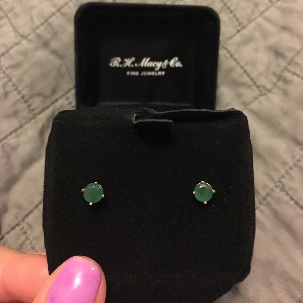 R. H. Macy & Co. Emerald Gold Stud Earrings View 2