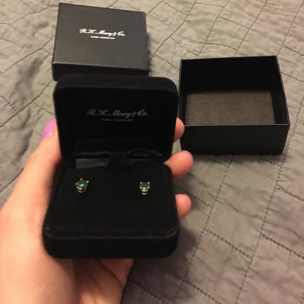 R. H. Macy & Co. emerald gold stud earrings