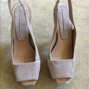 Zara nude peep toe slingback suede heels - size 6
