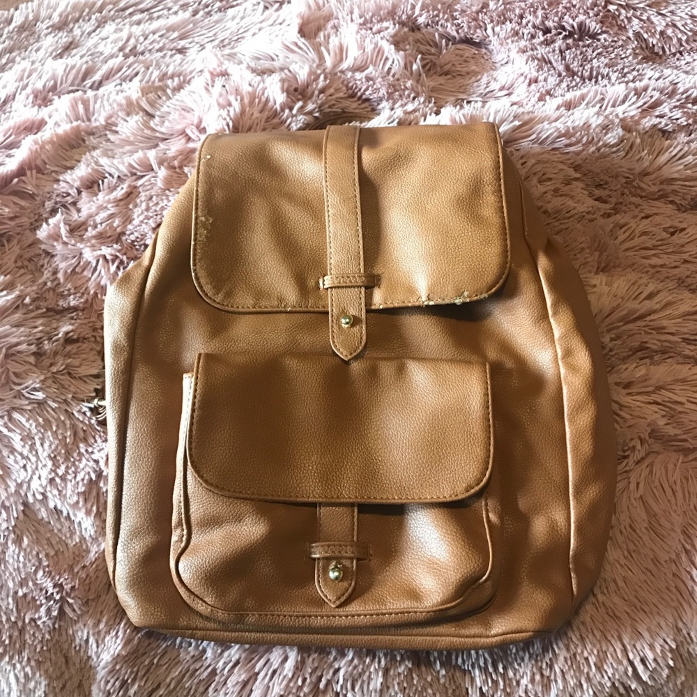 Tan Faux Leather Backpack