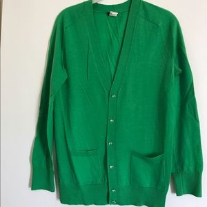 JCrew V-Neck Boyfriend Cardigan, Green, Medium