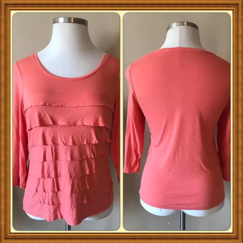 Chico's Layered T-Shirt Sz 1 M Cotton 3/4" Sleeves