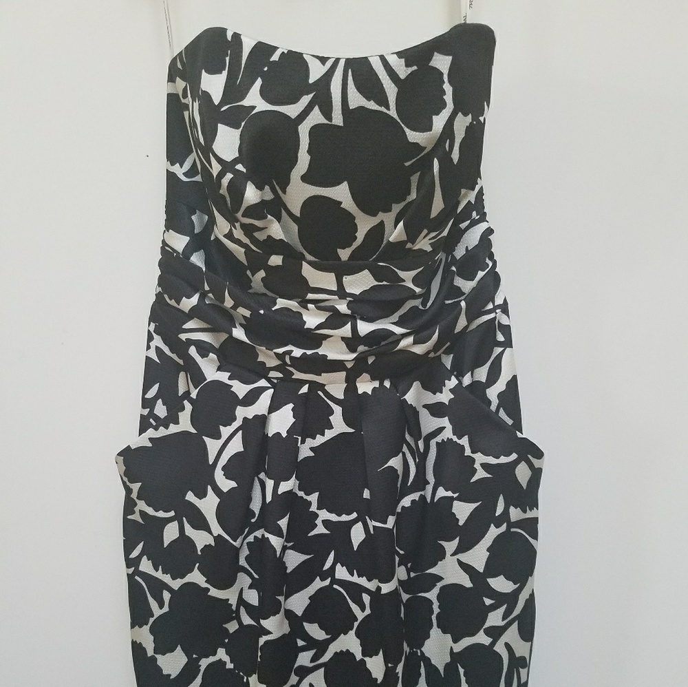Black and White Floral Strapless Dress