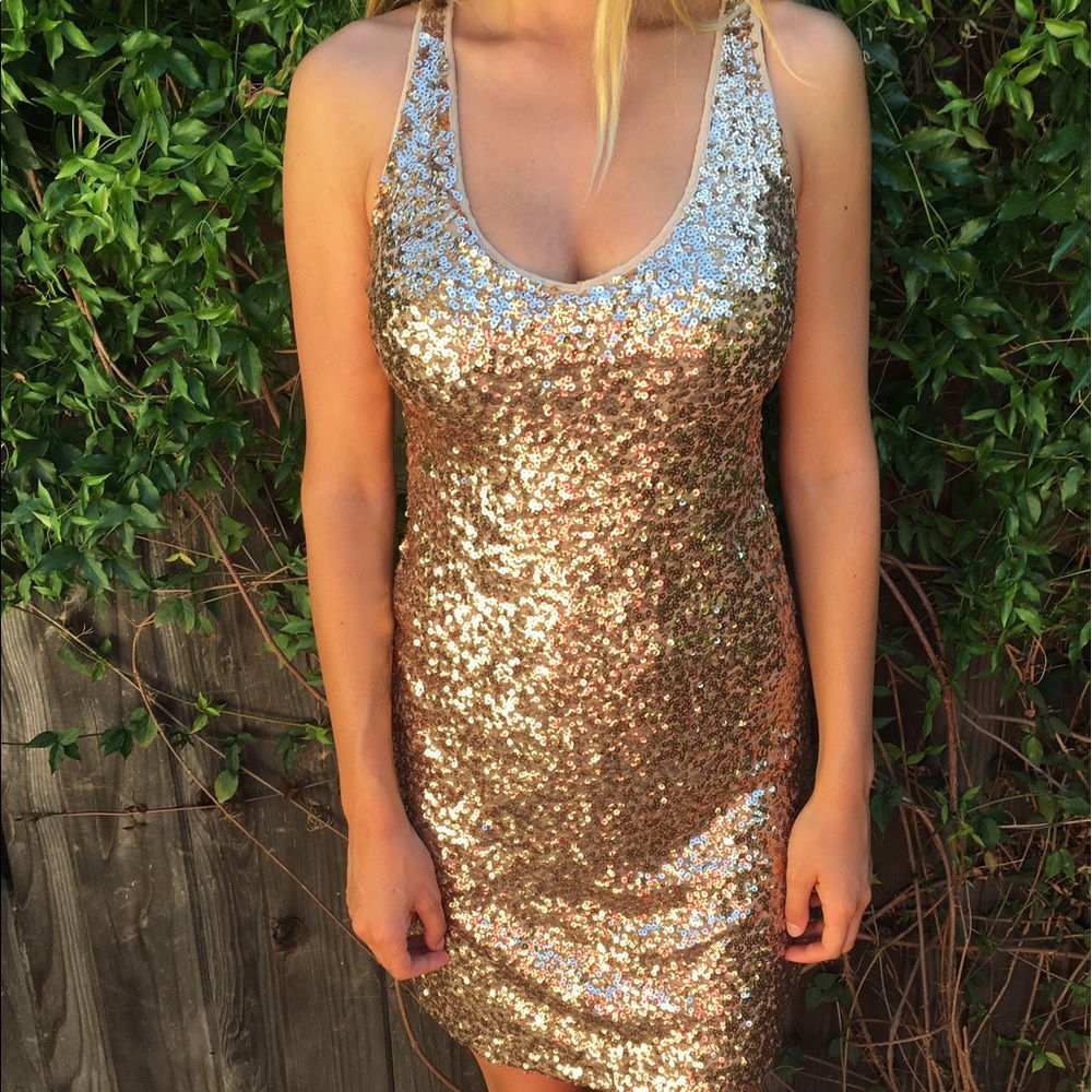 Gold sequin prom dress, size small/medium