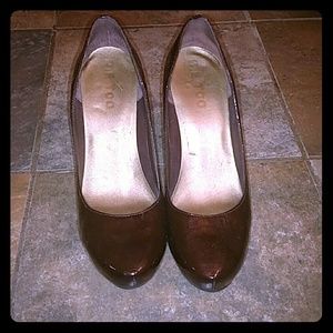 5 for $25. Chocolate patent heels