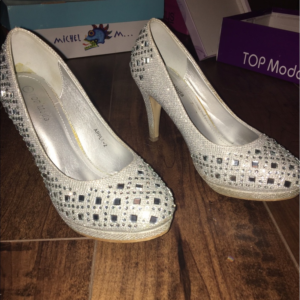 Top Moda silver bedazzled heels