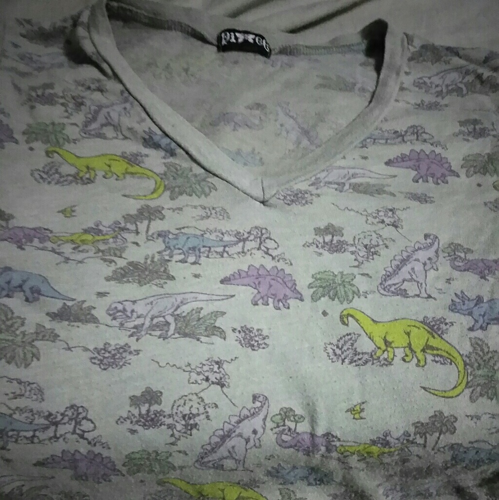 Grey, all over dino print,  V-neck,  size small
