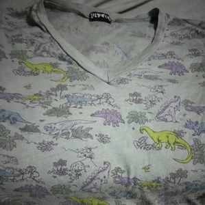 Grey, all over dino print,  V-neck,  size small