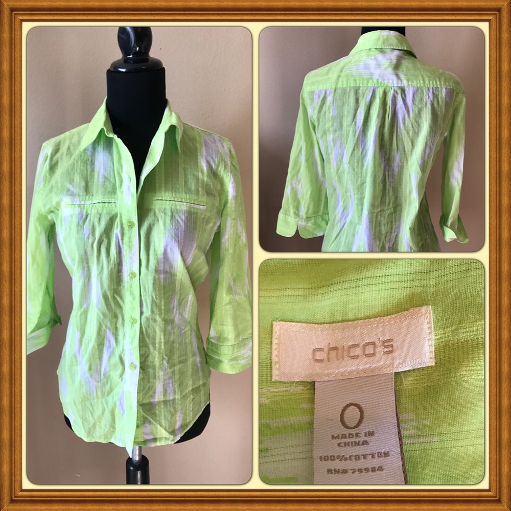Chico's Button Front Cotton Blouse Sz 0 XS