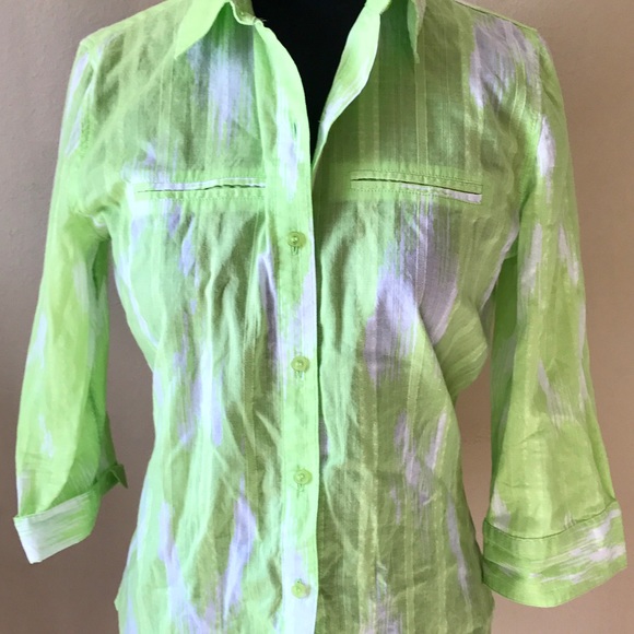 Chico's Button Front Cotton Blouse Sz 0 XS - Picture 2 of 6
