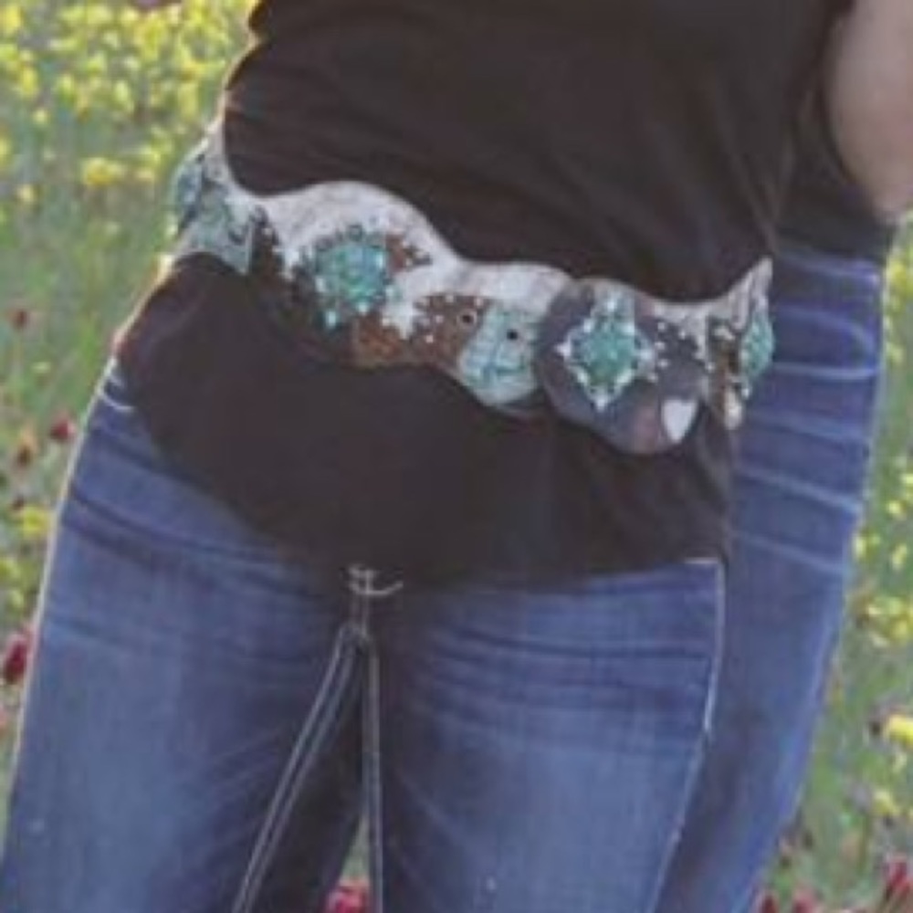 Custom cowhide western turquoise belt