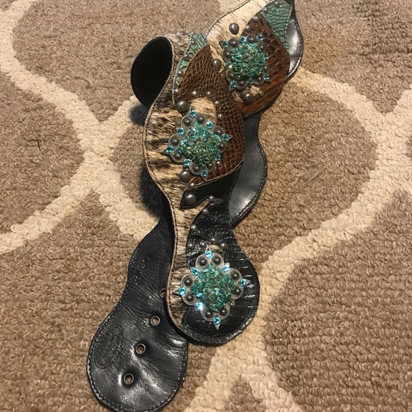 Custom cowhide western turquoise belt main image 4