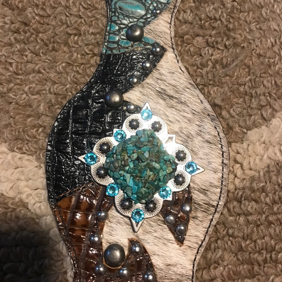 Custom cowhide western turquoise belt