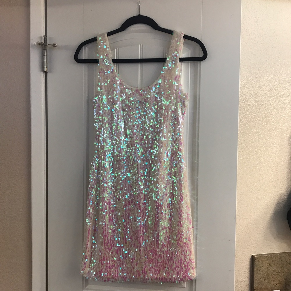 Iridescent Ombré Sequin Shift Dress