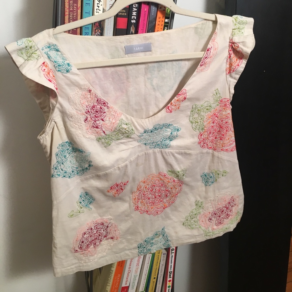 Farhi embroidered flower 100% cotton blouse