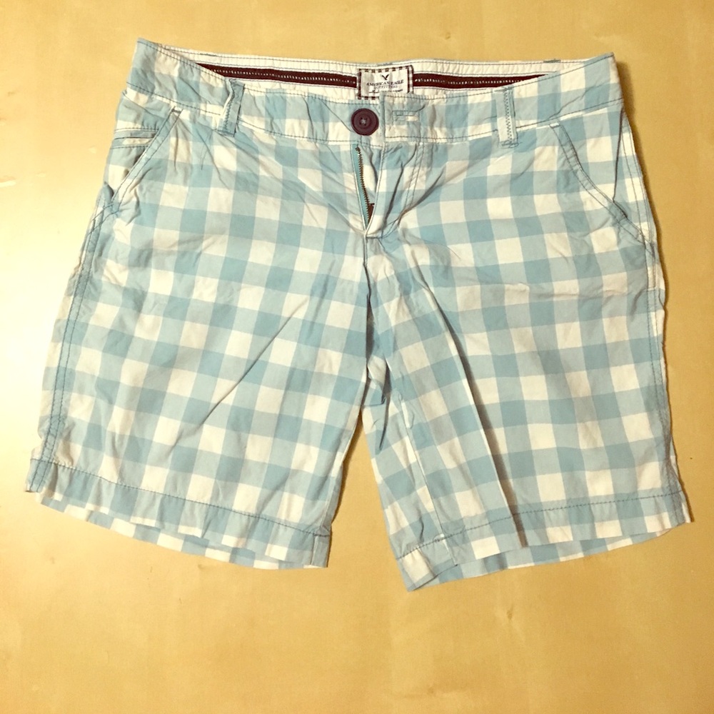 Blue and White Checkered American Eagle Shorts