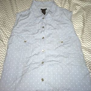 Polka Dot Sleeveless Button Down