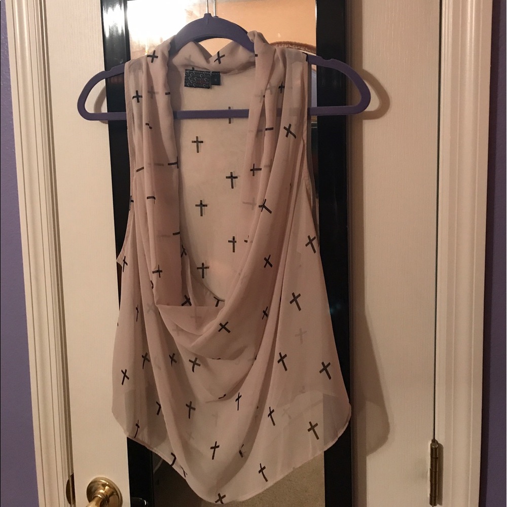 Cross design tan blouse