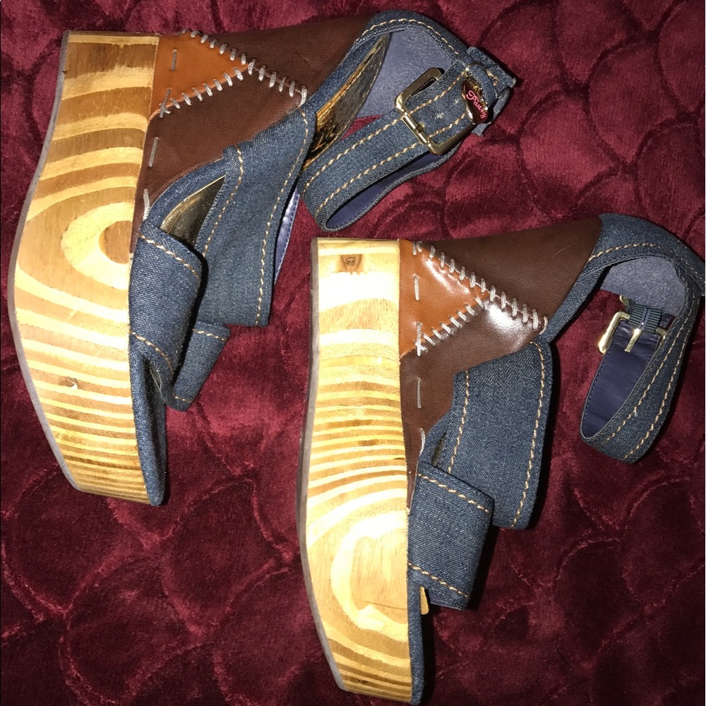 Denim wedge sandals