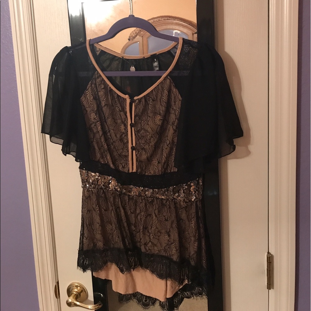 Black and Tan lace blouse