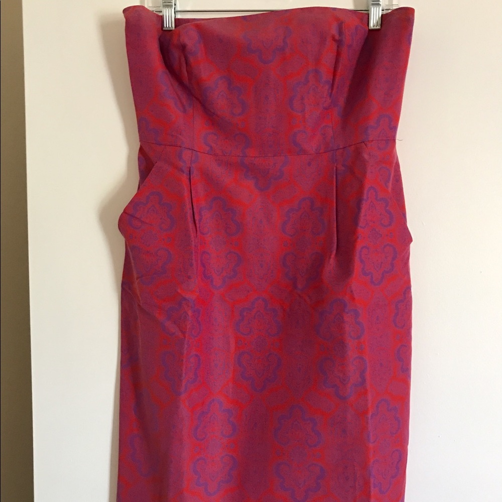 JCrew Pink/Orange Paisley Strapless Dress, 10