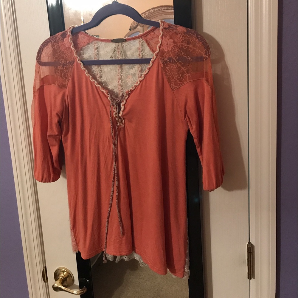 Orange and Tan lace blouse
